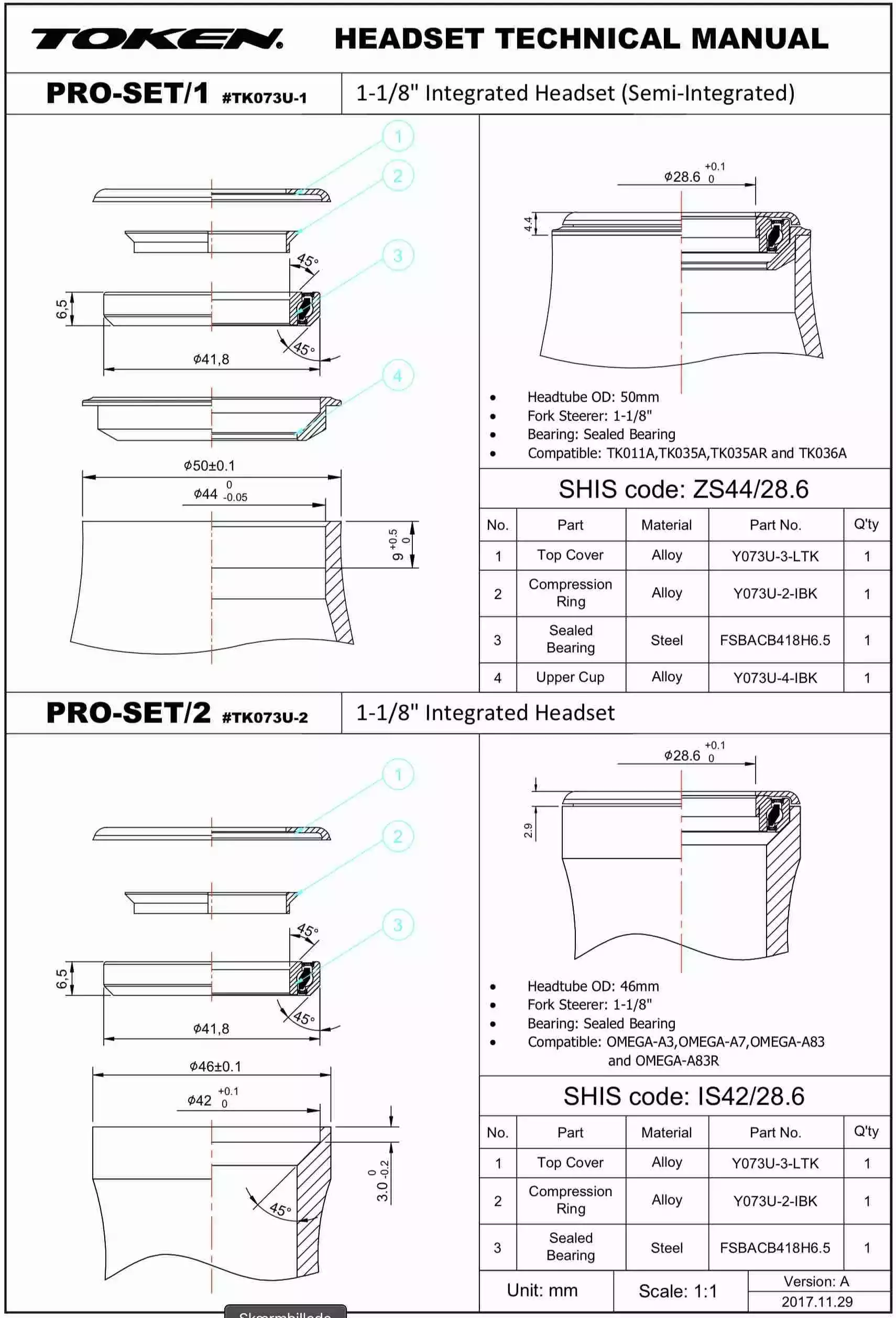 TOKEN Leje Styrfitting Pro-Set TBT 1-1/8" - TK073U-TBT - Billede 2